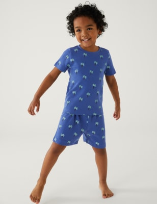 Pure Cotton Palm Tree Waffle Pyjama Set (1-8 Yrs) - LT