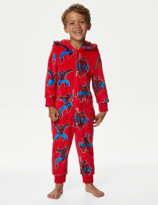 M&S Boys Spider-Man Fleece Onesie (2-8 Yrs) - 5-6 Y - Red Mix, Red Mix