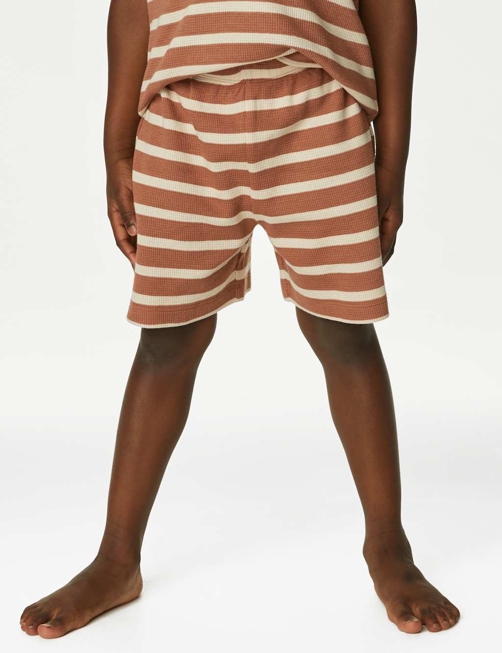 Pure Cotton Striped Waffle Short Pyjama Set (1-8 Yrs) image 3
