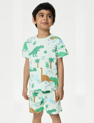 M&S Boys Pure Cotton Dinosaur Pyjamas (1-8 Yrs) - 1-1+Y - Blue Mix, Blue Mix