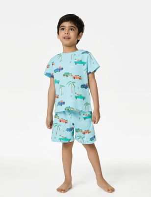 M&S Boys Pure Cotton Transport Pyjamas (1-8 Yrs) - 3-4 Y - Light Turquoise, Light Turquoise