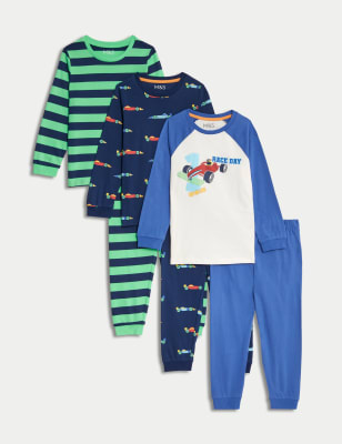 

M&S Collection Pack de 3 pijamas 100% algodón con diseño de coche de carreras (1-8 años) - Mid Blue, Mid Blue