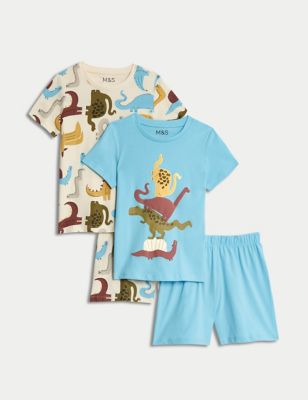2pk Pure Cotton Dinosaur Pyjama Sets (1-8 Yrs) - IS