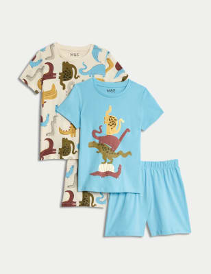 

M&S Collection Pack de 2 pijamas 100% algodón con diseño de dinosaurios (1-8 años) - Blue Mix, Blue Mix