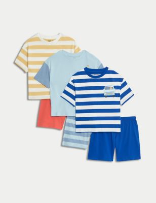 M&S Boy's 3pk Pure Cotton Striped Pyjama Sets (1-8 Yrs) - 1-1+Y - Yellow Mix, Yellow Mix