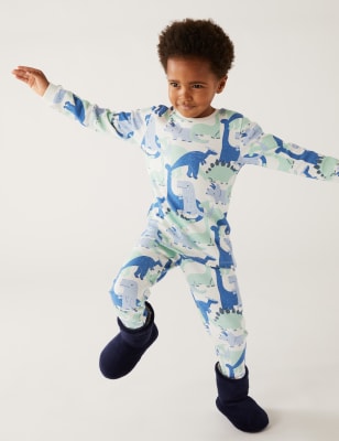 

M&S Collection Schlafanzug aus reiner Baumwolle mit Dinosauriermuster (1-8 J.) - Green Mix, Green Mix
