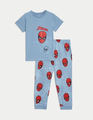 M&S Boy's Pure Cotton Spider-Man Pyjamas (2-8 Yrs) - 3-4 Y - Blue Mix, Blue Mix