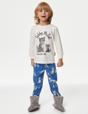 M&S Boys Tabby McTat Pyjamas (1-6 Yrs) - 1-2Y - Blue Mix, Blue Mix