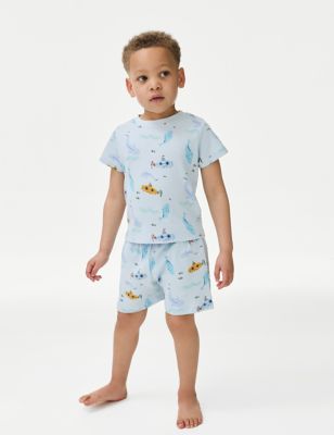 Pure Cotton Sea Print Waffle Pyjamas (1-8 Yrs) - DK