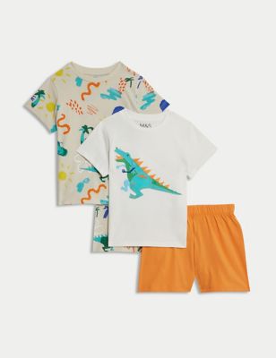 M&S Boy's 2pk Pure Cotton Pyjama Sets (1-8 Yrs) - 1-2Y - Orange Mix, Orange Mix