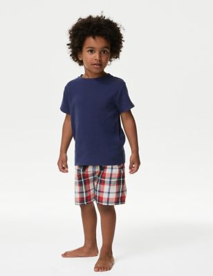 M&S Boys Pure Cotton Check Pyjamas (12-24 mths) - 1-1+Y - Red Mix, Red Mix