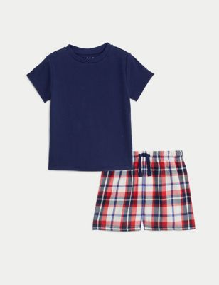 M&S Boy's Pure Cotton Check Pyjamas (12-24 mths) - 1-1+Y - Red Mix, Red Mix