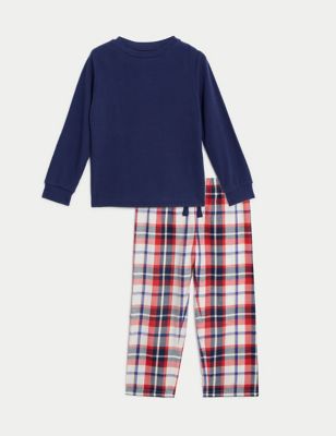 M&S Boys Pure Cotton Checked Pyjamas (1-8 Yrs) - 1-1+Y - Red Mix, Red Mix