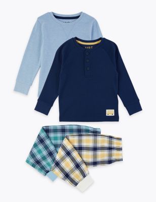 2 Pack Cotton Checked Pyjama Sets (1-7 Yrs) | M&S