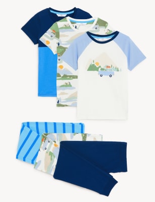 

M&S Collection Pack de 3 pijamas 100% algodón con diseño de camping (1-8 años) - Blue Mix, Blue Mix