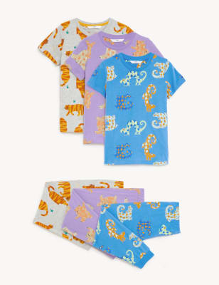 

M&S Collection Pack de 3 pijamas de algodón con diseño de animales (1-8 años) - Multi, Multi