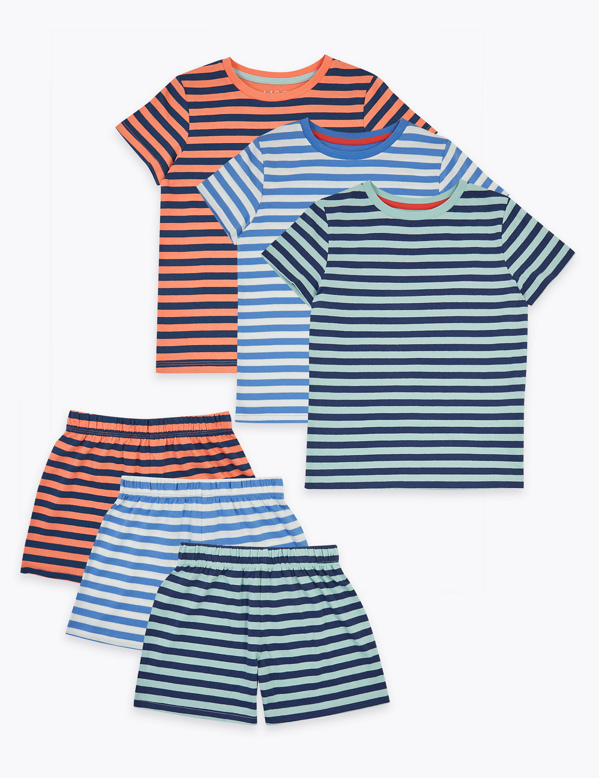 3 Pack Cotton Striped Short Pyjama Sets (1-7 Yrs)