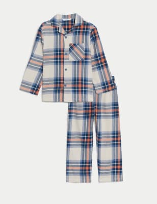 

Boys M&S Collection Pure Cotton Checked Pyjamas (1-8 Yrs) - Blue Mix, Blue Mix