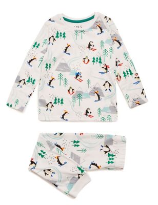 Pure Cotton Penguin Print Pyjama Set (1-7 Yrs) 