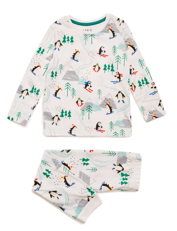 Pure Cotton Penguin Print Pyjama Set 1 7 Yrs M S