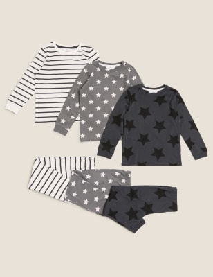

M&S Collection 3er-Pack gemusterte Schlafanzugsets mit hohem Baumwollanteil (1-7 J.) - Black Mix, Black Mix
