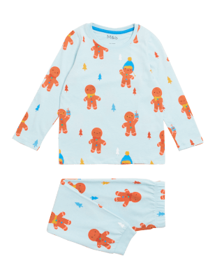 

M&S Collection Schlafanzug aus reiner Baumwolle mit Lebkuchenmann (12 Monate - 7 Jahre) - Blue Mix, Blue Mix