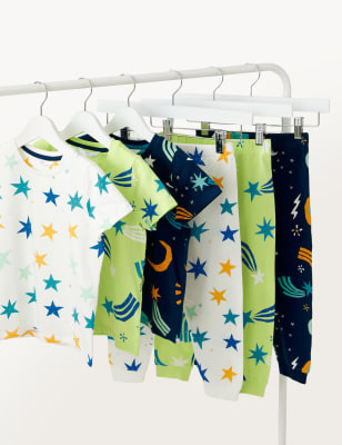 

M&S Collection 3er-Pack Schlafanzugsets aus reiner Baumwolle mit Weltraummotiv (1-8 J.) - Blue Mix, Blue Mix