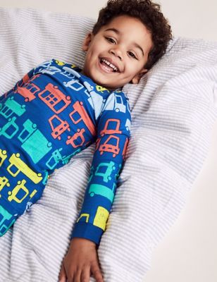 Pyjama en coton à imprimé véhicules (du 1 au 7 ans) - Blue Mix