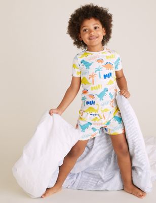 Pyjashort en coton motif dinosaure (du 1 au 7 ans) - White Mix