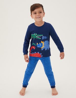 M&S Boys 2pk Pure Cotton Dinosaur Pyjama Set (1-7 Yrs)