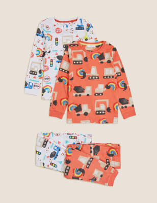 

M&S Collection Pack de 2 pijamas 100% algodón con estampado de medios de transporte (1-7 años) - Orange Mix, Orange Mix