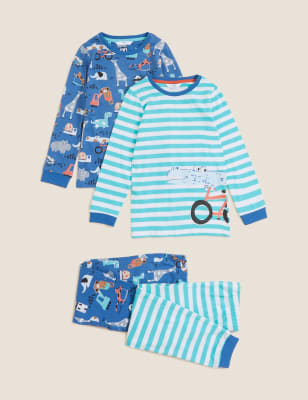 

M&S Collection 2er-Pack Schlafanzugsets aus reiner Baumwolle mit Tiermuster (12 M. - 7 J.) - Turquoise Mix, Turquoise Mix