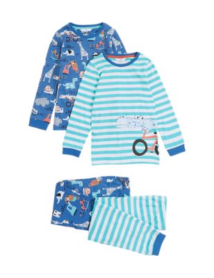 M&S Boys 2pk Pure Cotton Animal Print Pyjama Sets (12 Mths