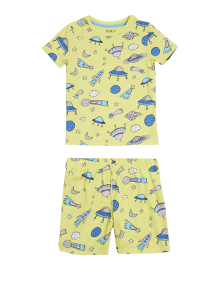 

M&S Collection Schlafanzug mit hohem Baumwollanteil und Weltallmotiv (12 M. - 7 J.) - Yellow Mix, Yellow Mix