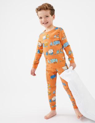 

M&S Collection Schlafanzug mit hohem Baumwollanteil und Fahrzeugmuster (1-7 J.) - Orange Mix, Orange Mix