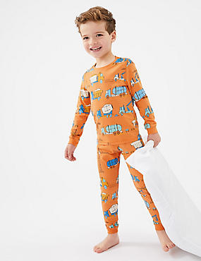 Katoenrijke pyjama met transportprint (12 maanden-7 jaar)
