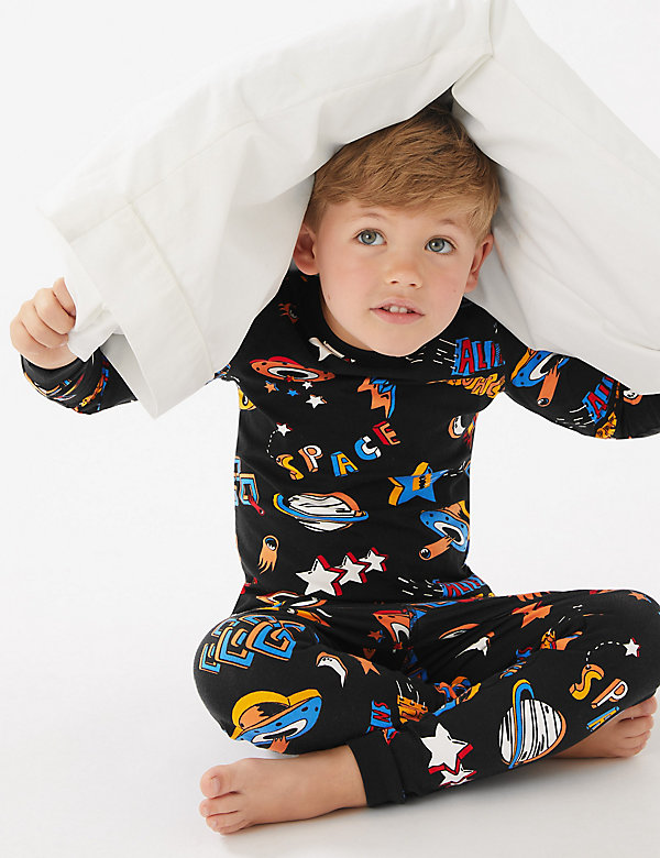 Katoenrijke pyjama met ruimtemotief (1-7 jaar)