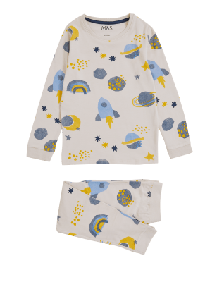 M&S Boys Cotton Rich Space Print Pyjamas (1-7 Yrs)