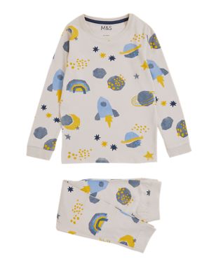 M&S Boys Cotton Rich Space Print Pyjamas (1-7 Yrs)