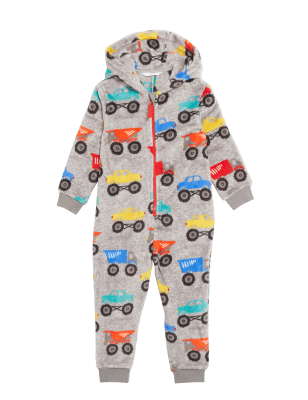 

Boys M&S Collection Fleece Transport Print Hooded Onesie (1 - 7 Yrs) - Multi, Multi