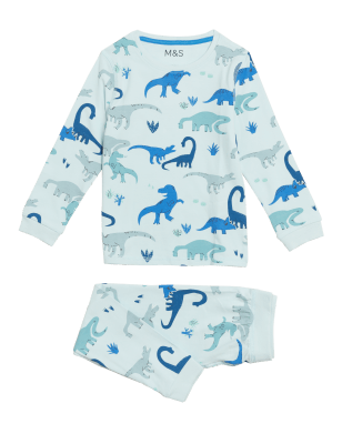 

M&S Collection Schlafanzug mit hohem Baumwollanteil und Dinosauriermuster (1-7 J.) - Blue Mix, Blue Mix