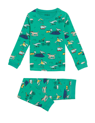 

M&S Collection Schlafanzug mit hohem Baumwollanteil und Tiermuster (1-7 J.) - Green Mix, Green Mix