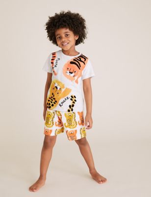 Pyjashort en coton à imprimé animal (du 1 au 7 ans) - Orange Mix