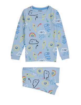 M&S Boys Cotton Rich Weather Print Pyjama Set (12 Mths