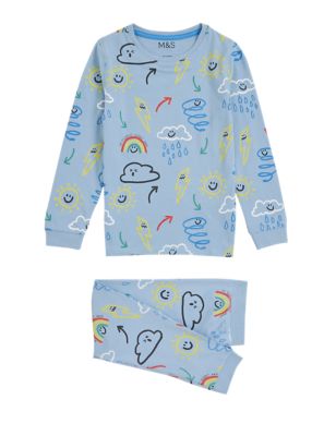 M&S Boys Cotton Rich Weather Print Pyjama Set (12 Mths