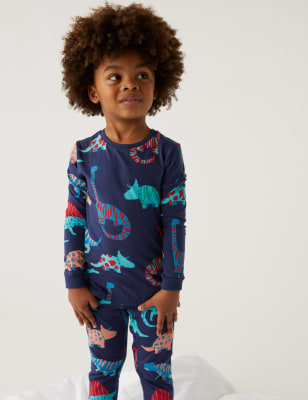 

M&S Collection Schlafanzug mit hohem Baumwollanteil und Dinosauriermuster (12 M. - 8 J.) - Navy Mix, Navy Mix