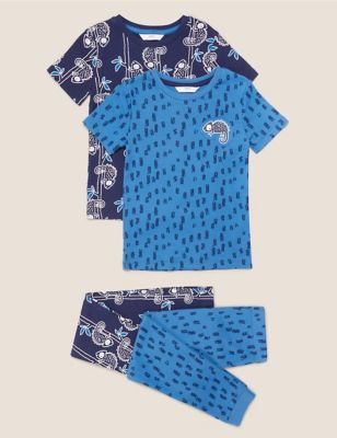 Lot de 2 pyjamas 100 % coton à motif caméléon (du 1 au 7 ans) - Blue Mix