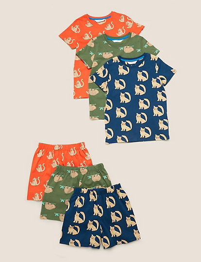 3pk Pure Cotton Animal Short Pyjama Set