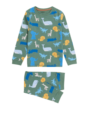 

M&S Collection Pijama de algodón con estampado animal (12 meses-7 años) - Green Mix, Green Mix