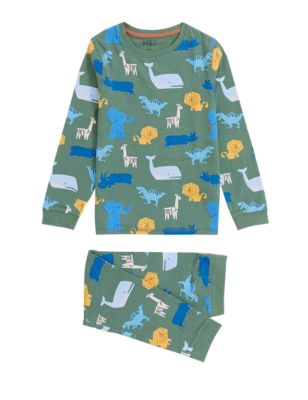 M&S Boys Cotton Rich Animal Print Pyjamas (12 Mths